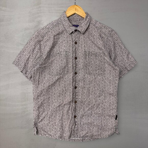 Patagonia Shirt Men Small Short Sleeve Hemp Blend Organic Cotton Back Step Grey - Picture 1 of 6